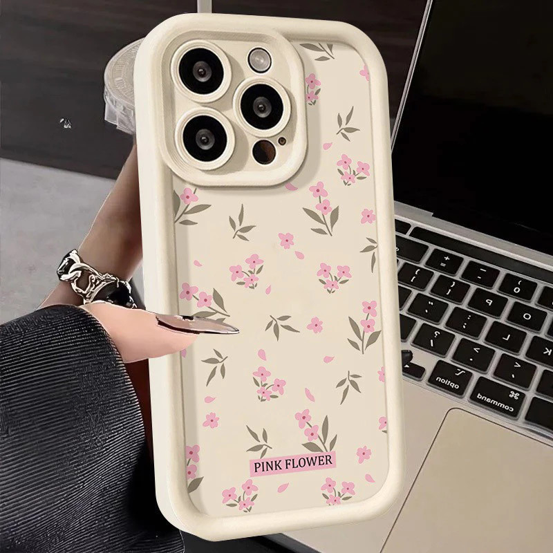 Capinha de silicone macia para Samsung Galaxy A15 A14 A05S A23 A34 A35 A55 A54 A12 A13 S24 S20FE Estampa de flores rosa