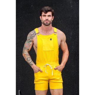 Macaquinho JotaVê Jardineira Masculino Amarelo Moda Masculina Verão Casual