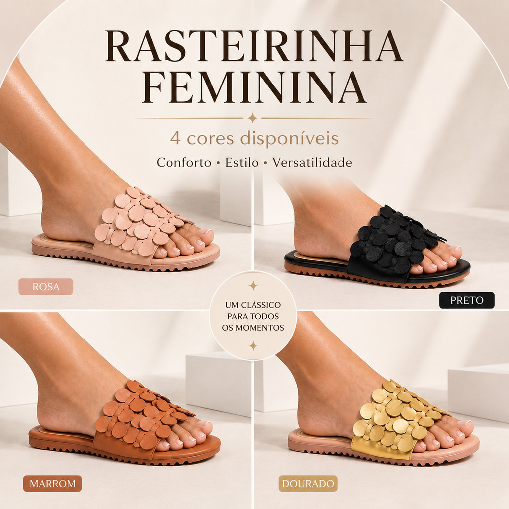 Sandália rasterinhas feminina Luxo Casual dia a dia Confortável Premium Elegante brilho stras antiderrapante
