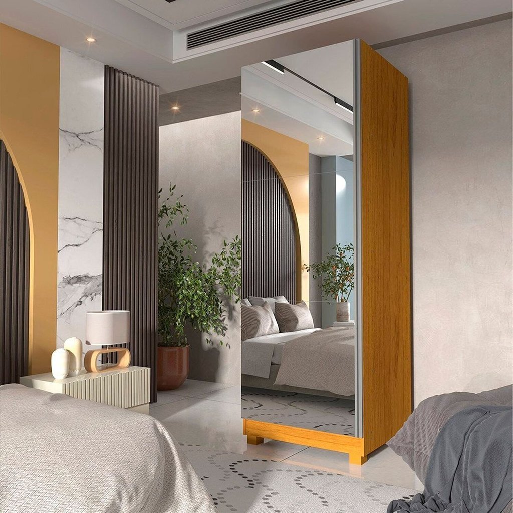 Sapateira 1 Porta Espelhada Gold 100% MDF Marrom/Marrome Naturale