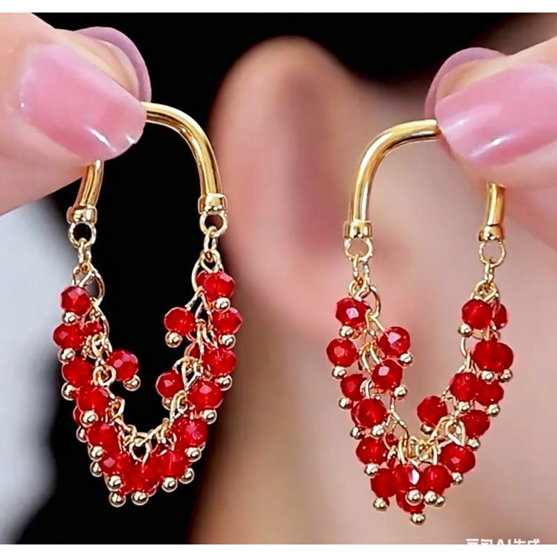 Brincos de diamante vermelho femininos, brincos de banquete de moda de luxo, brincos de aniversário brilhantes
