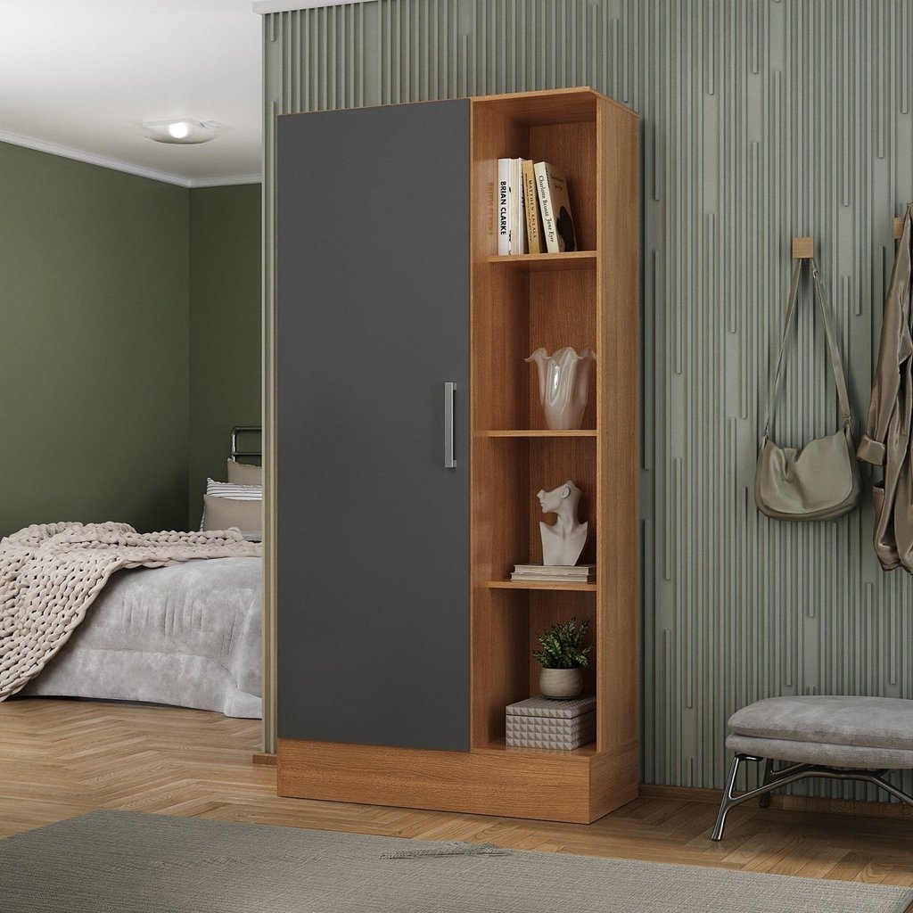 Sapateira para Quarto 1 Porta 7 Prateleiras Espresso Móveis Bege/Cinamomo/Chumbo