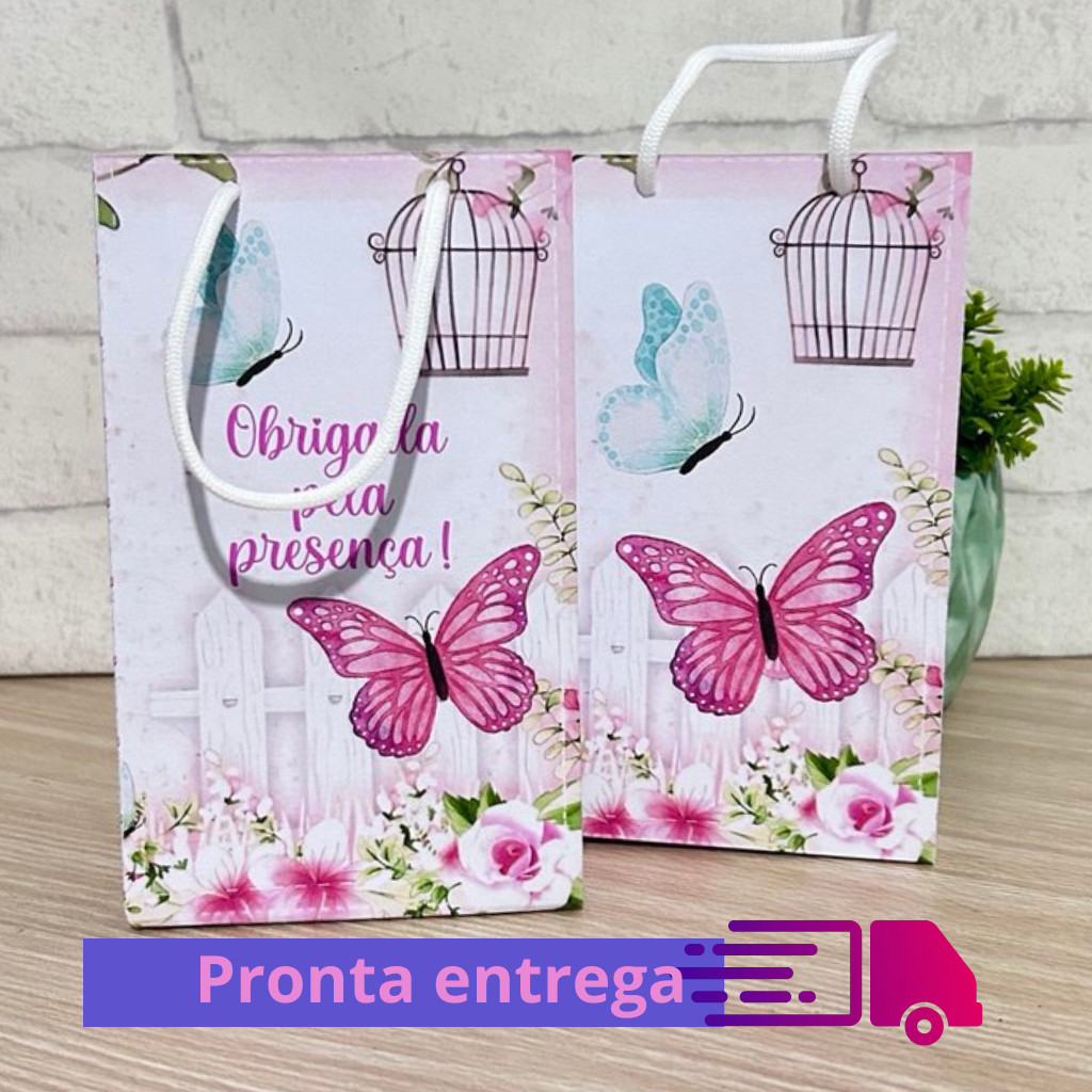 Sacolinha Jardim Encantado Gaiolinha com Borboletas-ENVIO RÁPIDO-PEGUE E MONTE-Personalizada no tema