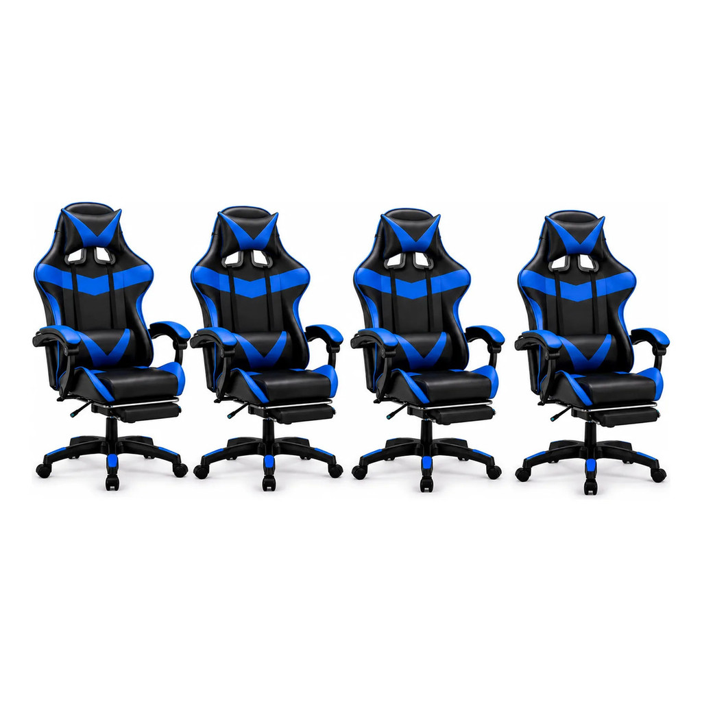 Kit 4 Cadeira Gamer Reclinável Ergonômica Conforto Premium Azul Couro Sintético