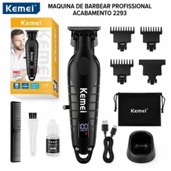 Máquina Acabamento Kemei 2293 Profissional LCD Bivolt Sem Fio Barbeador