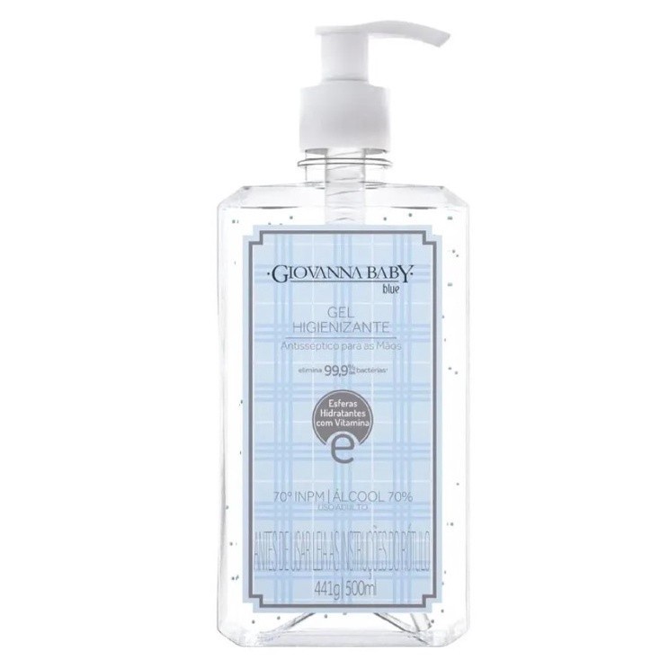 Gel Antisseptico Para as Maos Higienizante 70% Elimina 99,9% Das Bacterias BLUE Giovanna Baby 500ML