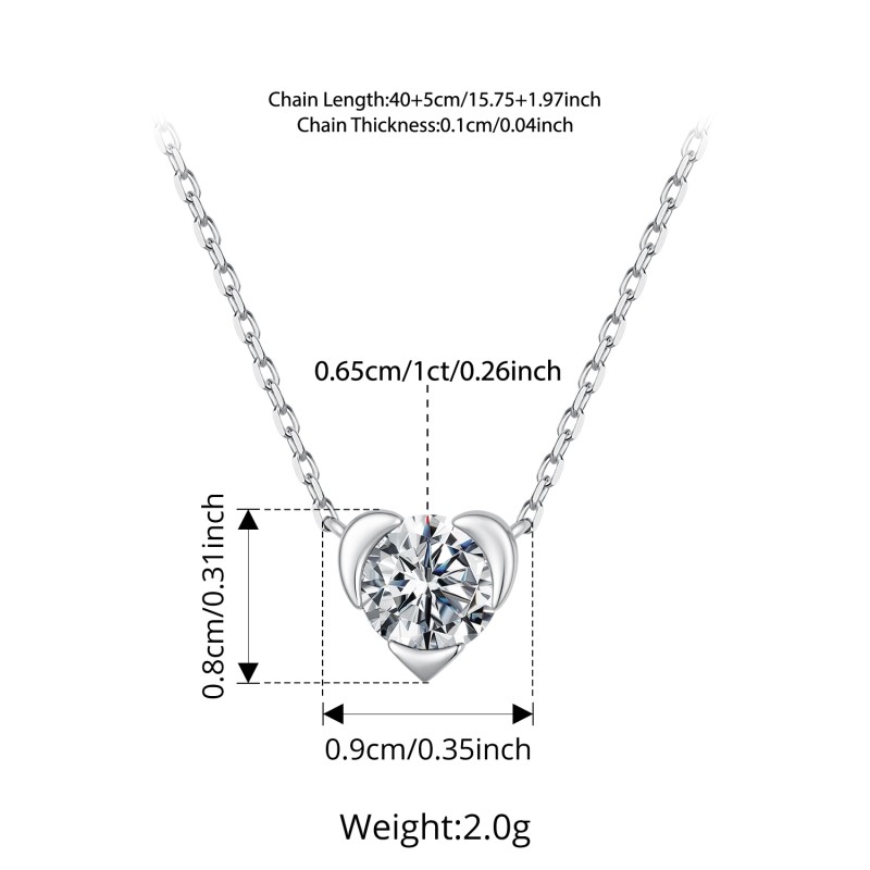 Bamoer 925 Prata Esterlina Moissanite Colar 1CT Coração Jóias Para Presente Feminino Com Certificado · foto 2