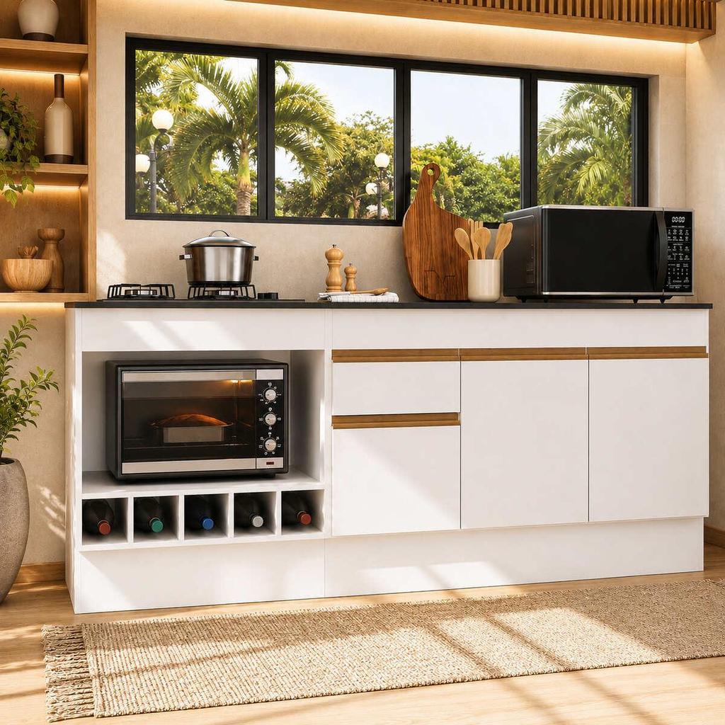 Balcão Cozinha p/Pia/Cooktop 190cm Veneza Multimóveis MP2995