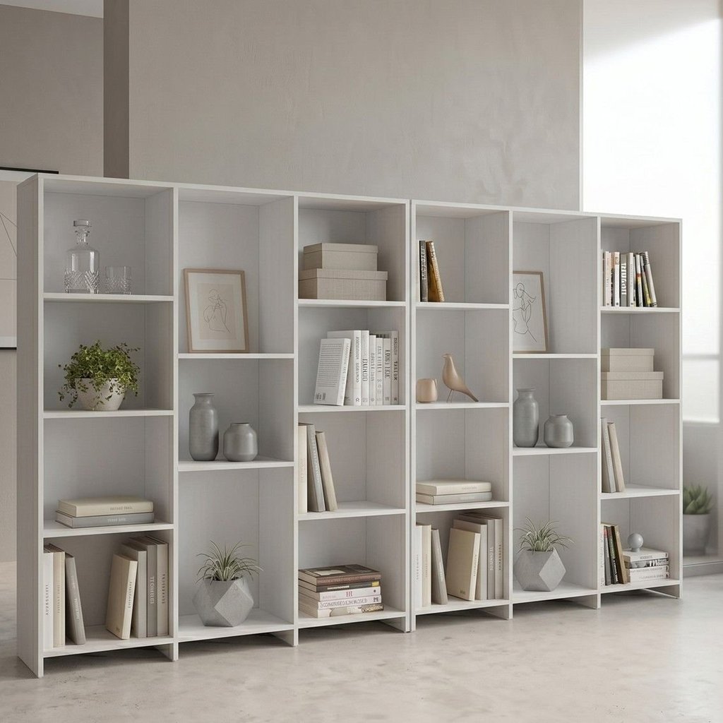 Kit 2 Estantes Livreiro Multiuso 7 Prateleiras 11 Nichos London 137,5x272cm Branco Yescasa Branco