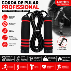 Corda de Pular Profissional Ajustável Fitness Academia Crossfit Cabo de Aço Revestido Antiderrapante