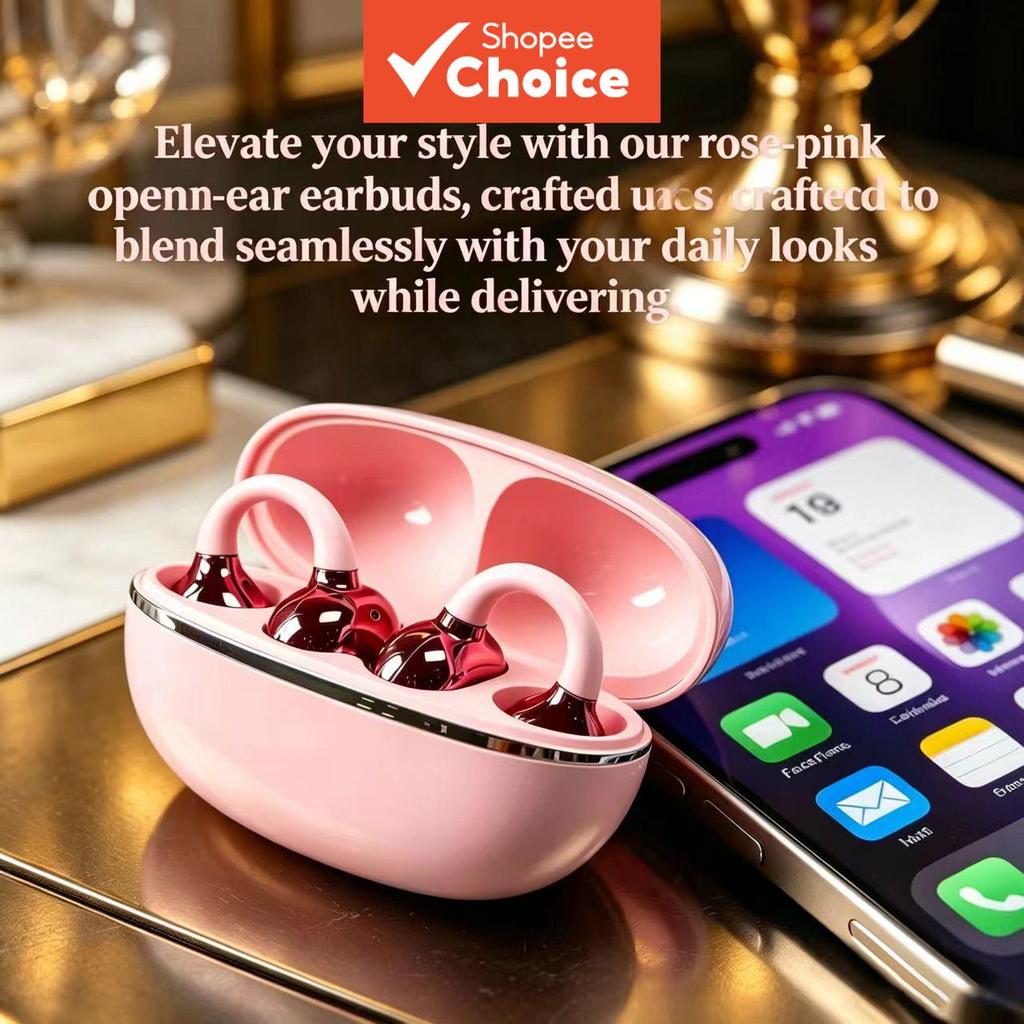 Fones de ouvido OWS Open-Ear Clip Bluetooth, fones esportivos sem fio, estéreo HiFi, baixa latência, controle por toque,
