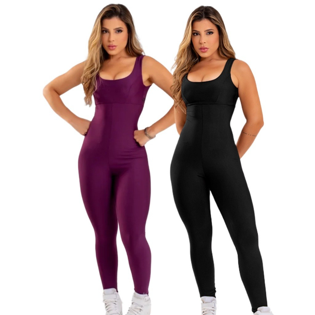 Kit 2 Macacões Longos Fitness Feminino Academia Bojo Removível - Zero Transparência