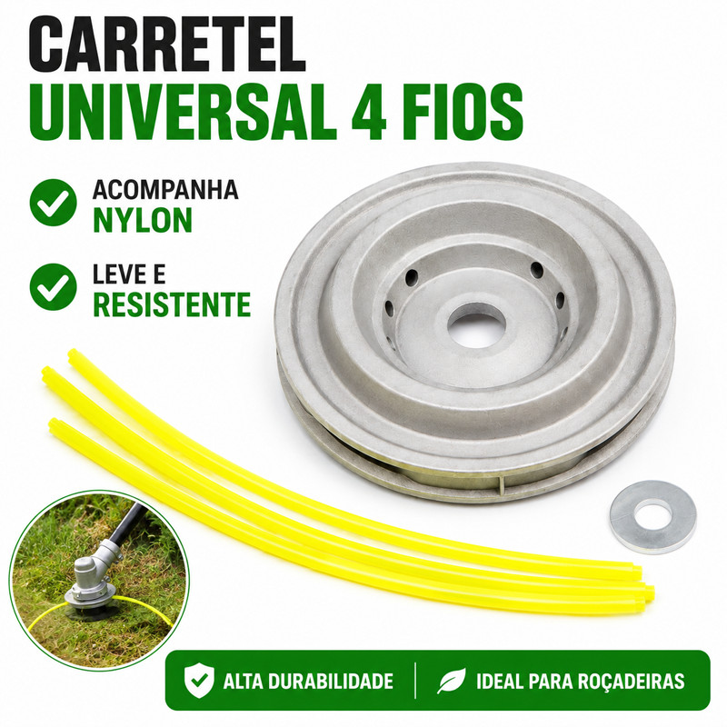 Carretel De Metal De Magnésio Universal Para Roçadeiras 4 Fios Compatível Com Nylon Tekna Toyama Kawashima Garthen
