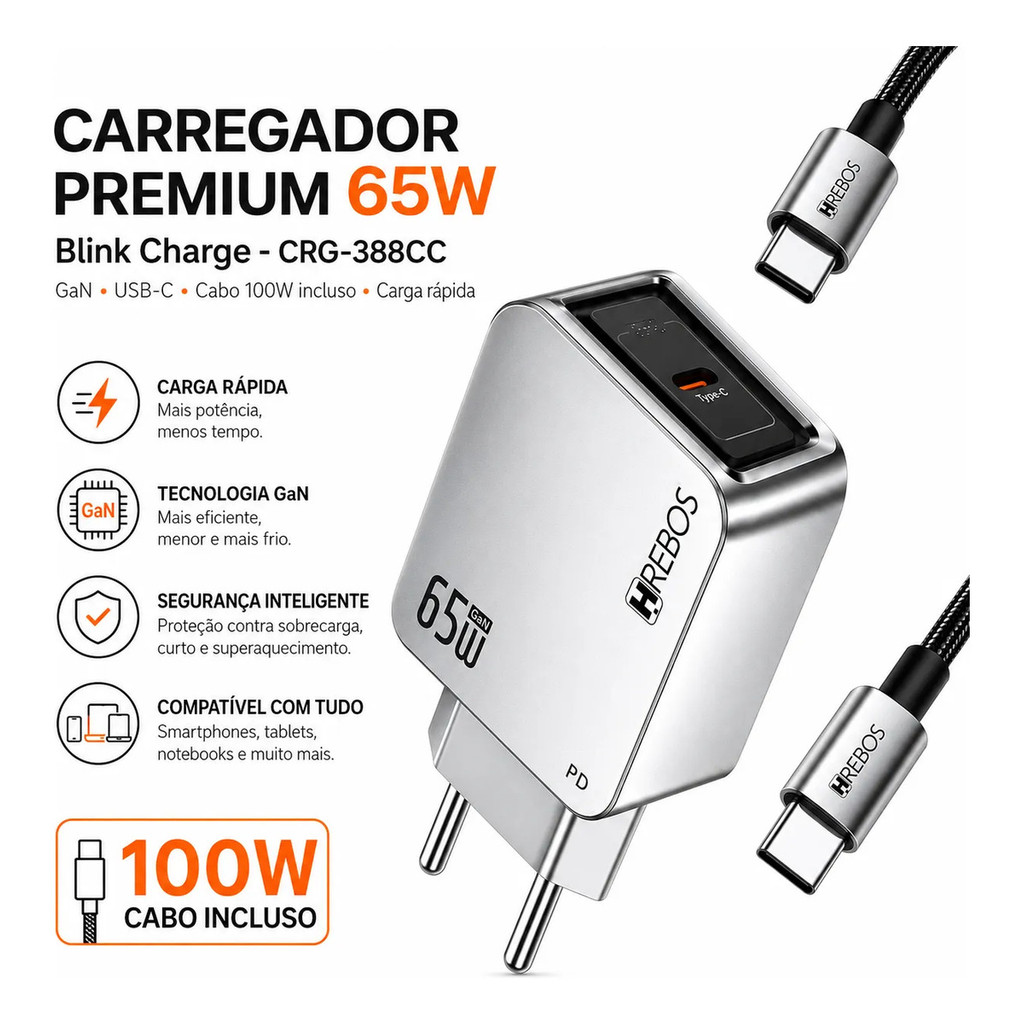 Carregador Turbo 65w Usb-c Celular Power Bank Notebook Pd