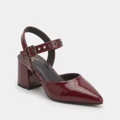 Sapato Social Scarpin Bico Fino Feminino Salto Bloco com Fivela MODELO CLAUDIA