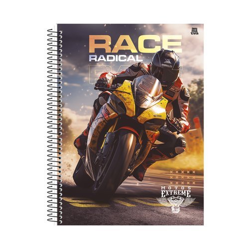Caderno Universitário Moto Radical 10 Matérias 160 Folhas Capa Dura Espiral Escolar Faculdade Moto Preto