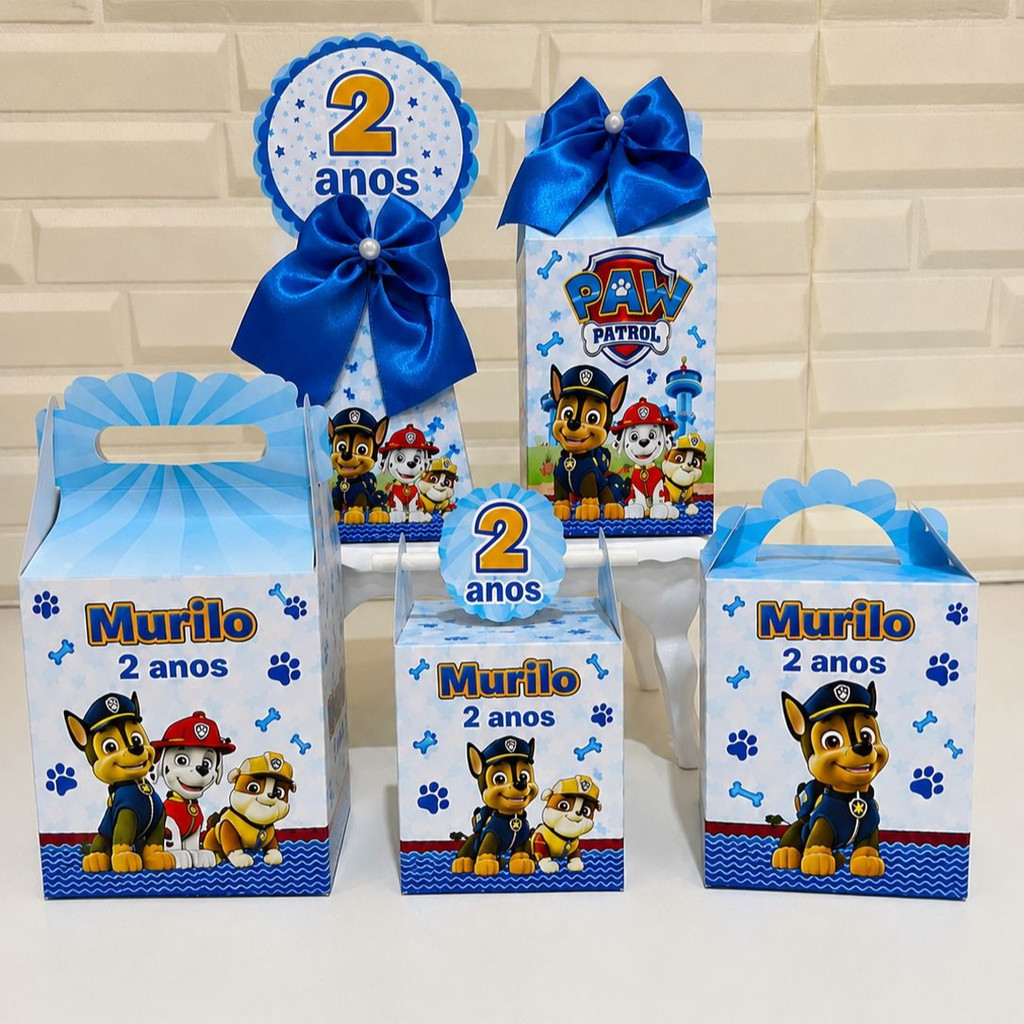 Kit Festa Patrulha Canina Menino Pegue e Monte - Caixinhas Personalizadas Nome e Idade - Lembrancinhas Festa Infantil