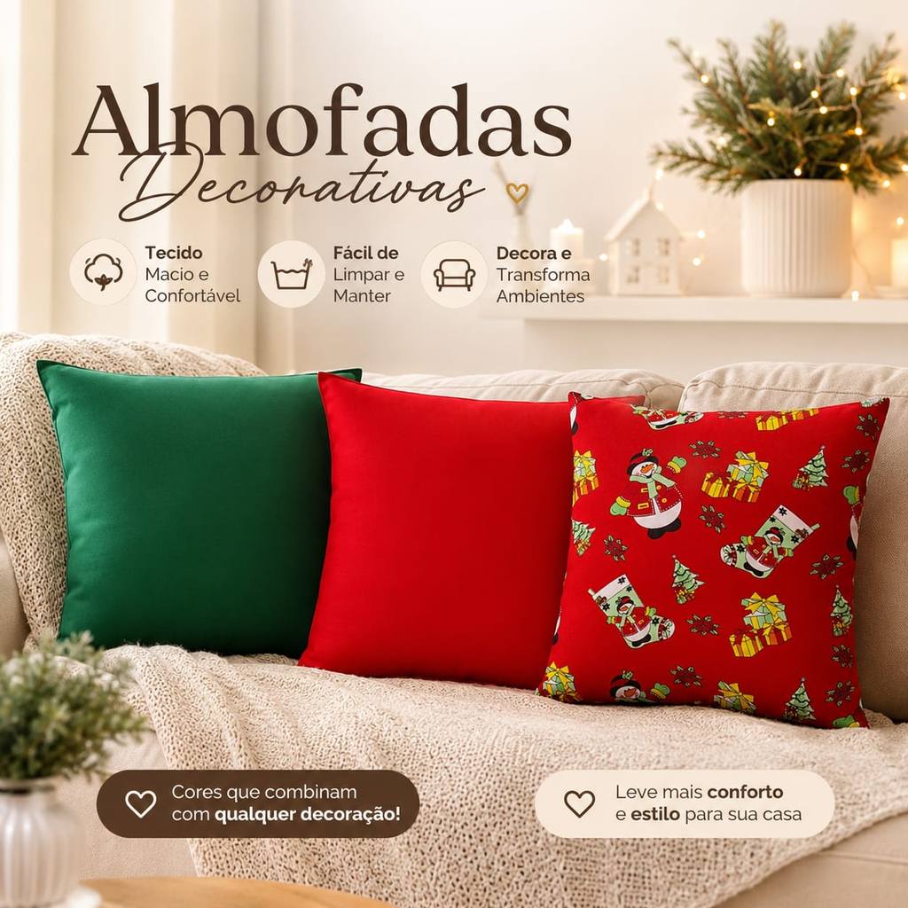 Kit 03 Capas De Almofada 44cm x 44cm Decorativa Lançamento natalina/kit natal