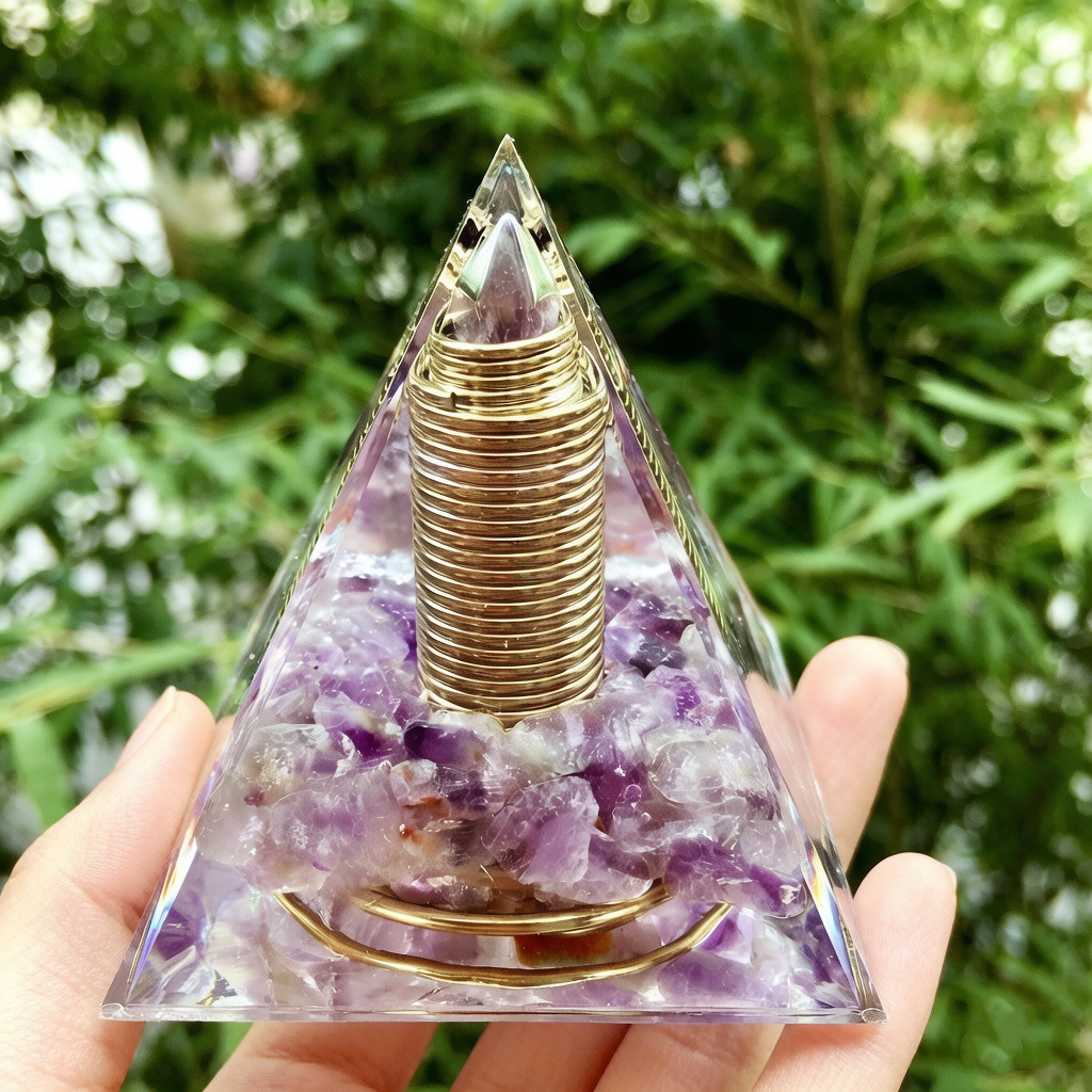 Cristal Natural 5cm pirâmide cascalho resina epóxi ornamentos artesanato presentes