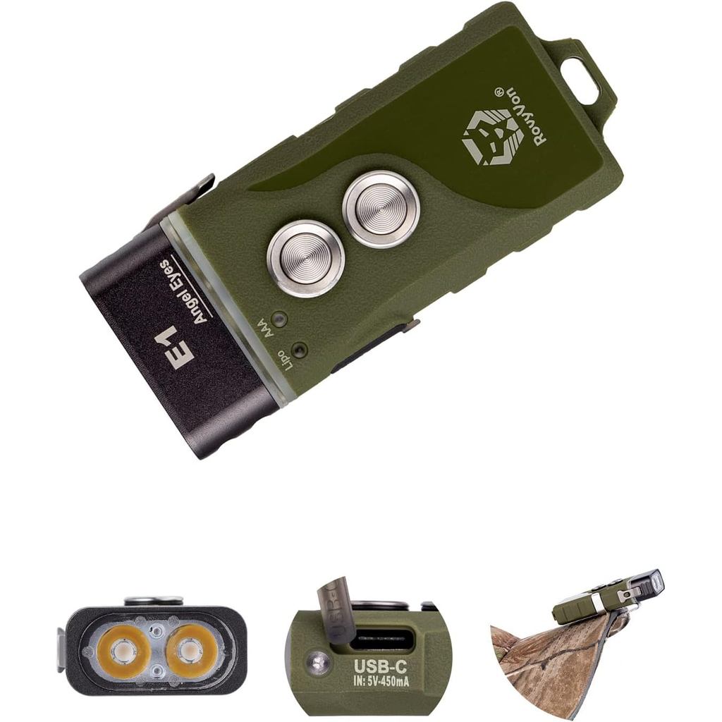 Lanterna Recarregável RovyVon Angel Eyes E1 EDC USB C, 500 lúmens, Alto CRI, Pequena e Brilhante, Lanterna de Chaveiro c