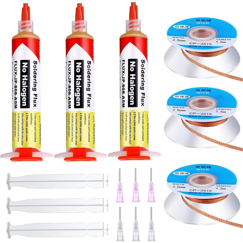 Blulu 6 Peças 10ml 8341 Pasta de Fluxo de Solda Sem Limpeza e Pavios de Fluxo de Solda Adesivo com Êmbolo e Ponta de Dis