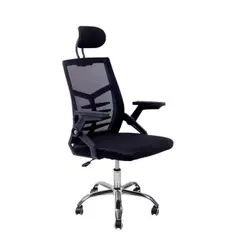 Cadeira de Escritório Diretor Relax Executiva Tela Mesh Base Giratória com Apoio Reclinável Preta