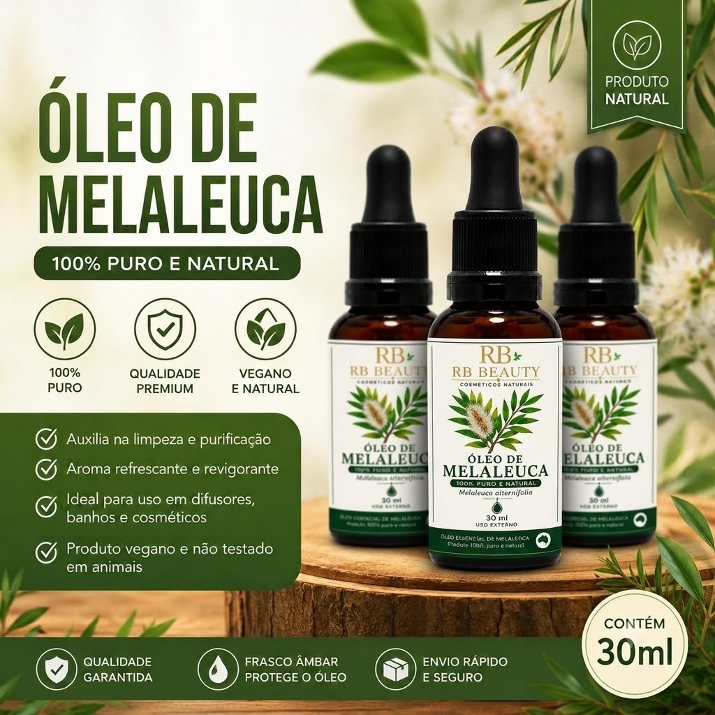 Kit 3 Óleo Essencial de Melaleuca 100% Puro Tea Tree 30ml Cada - Com Conta Gotas