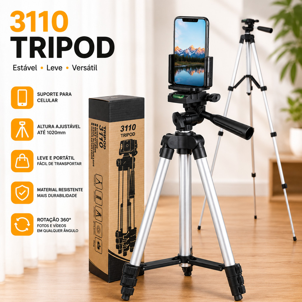 Tripé Universal Profissional para Nível Laser Câmera e Celular com Suporte Ajustável