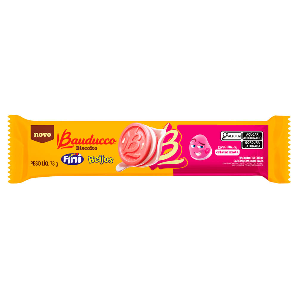 Biscoito Bauducco Fini Beijos Sabor Morango e Nata Recheado 73g