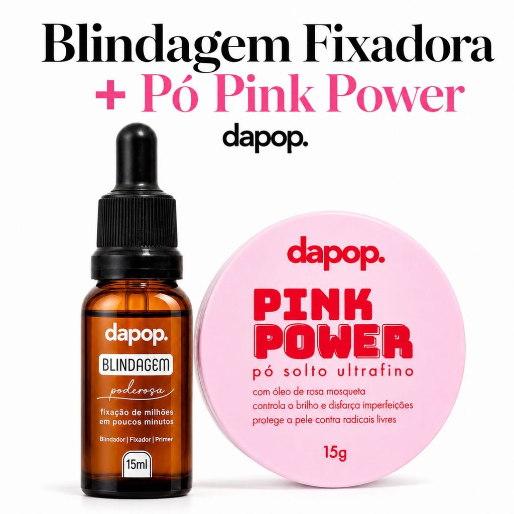 Kit Maquiagem Blindagem Dapop 3 em 1 + Pó Solto Pink Power Rosa Mosqueta Matte
