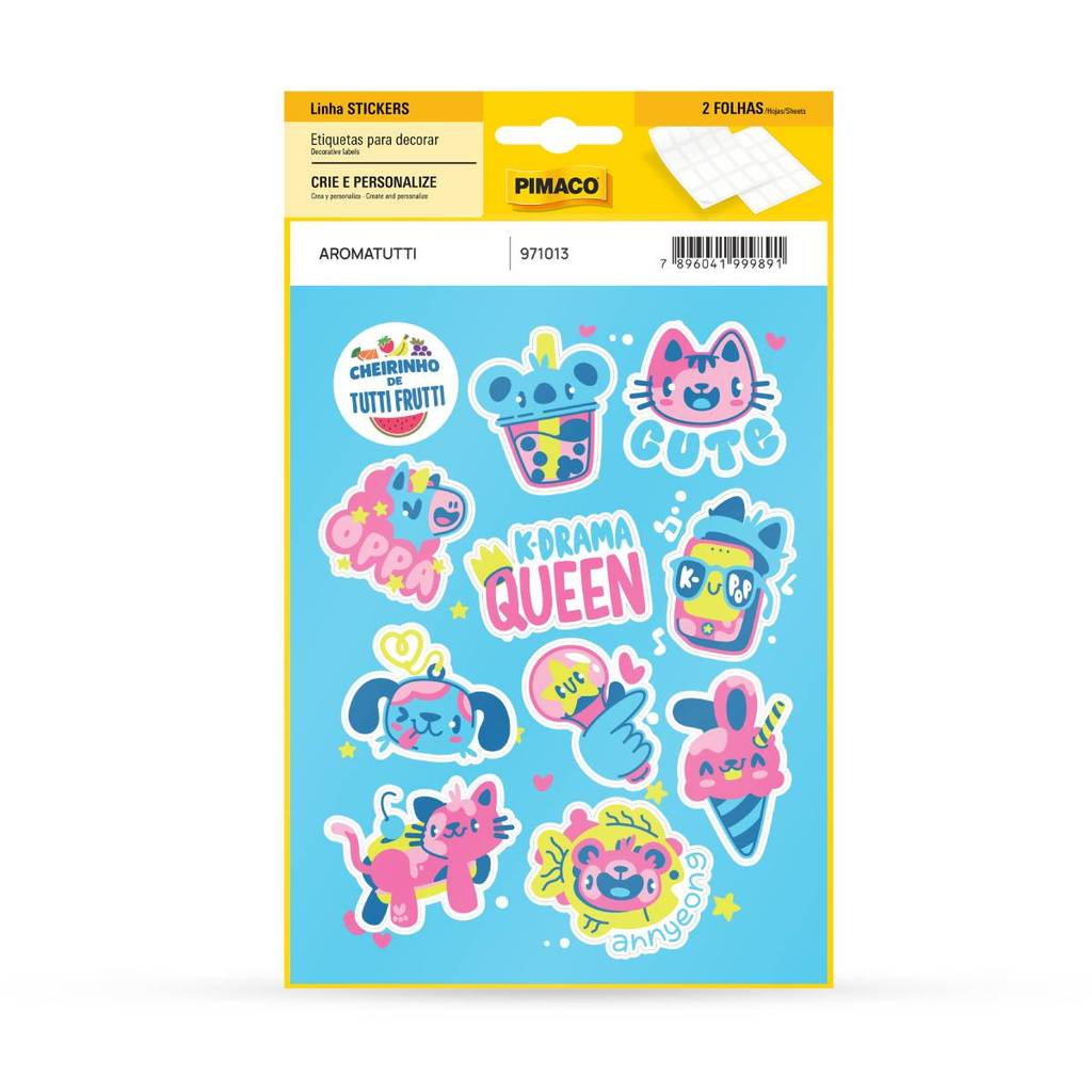 Etiqueta adesiva decorativa Aroma Tutti Frutti com 20 unidades Pimaco