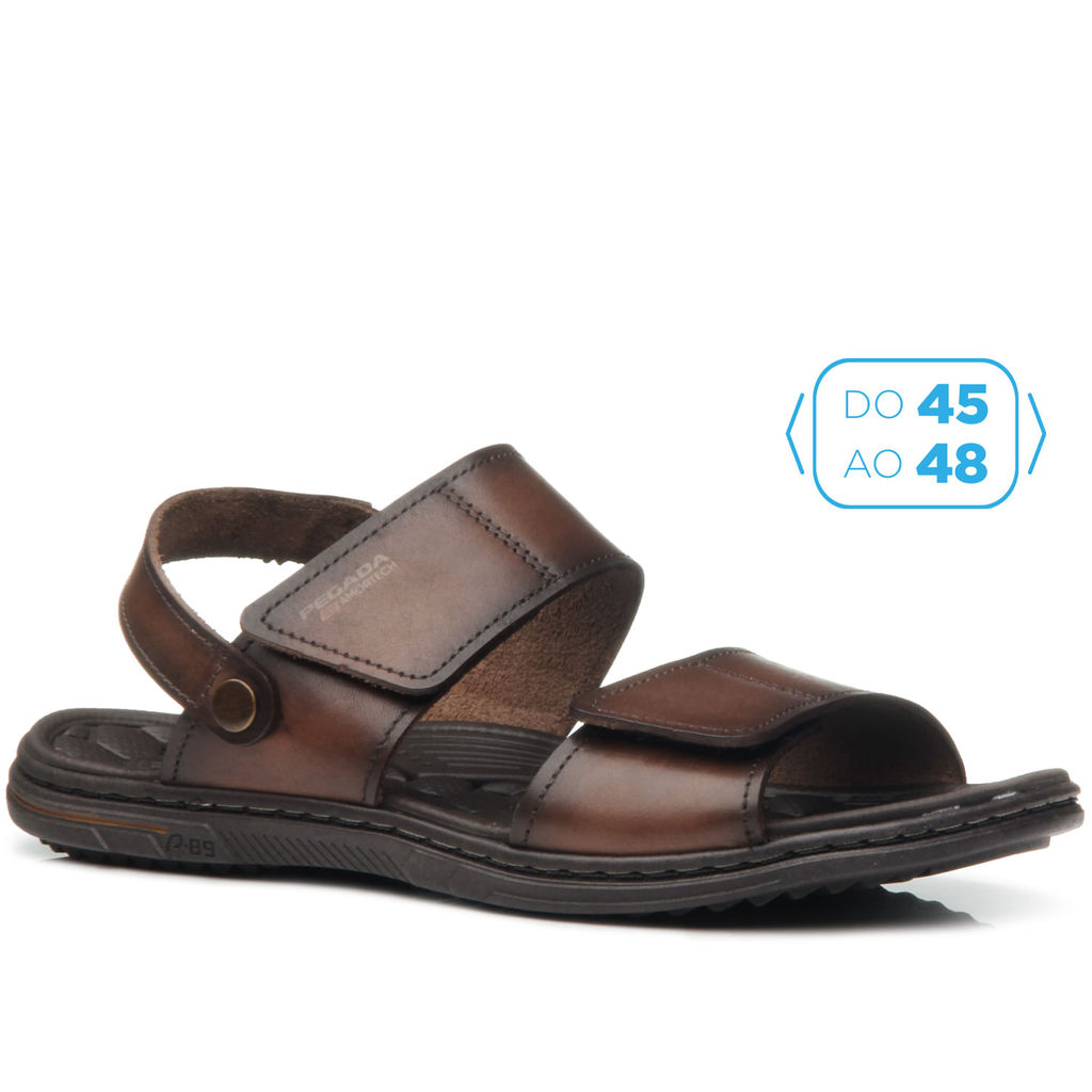 Sandália Pegada Masculina Plus Size em Couro Pinhão 533303-01