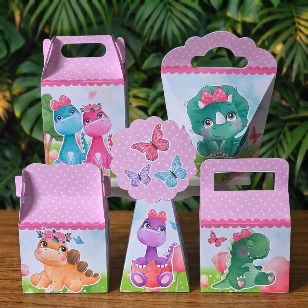 Kit Festa Caixinhas DINOSSAURO MENINA lembrancinhas personalizadas para aniversario infantil decoração mimos