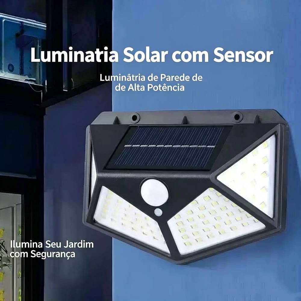 4 PCS Luminária Parede Solar 100 Leds Com Sensor de Movimento Jardim Externa Prova D'água Casa