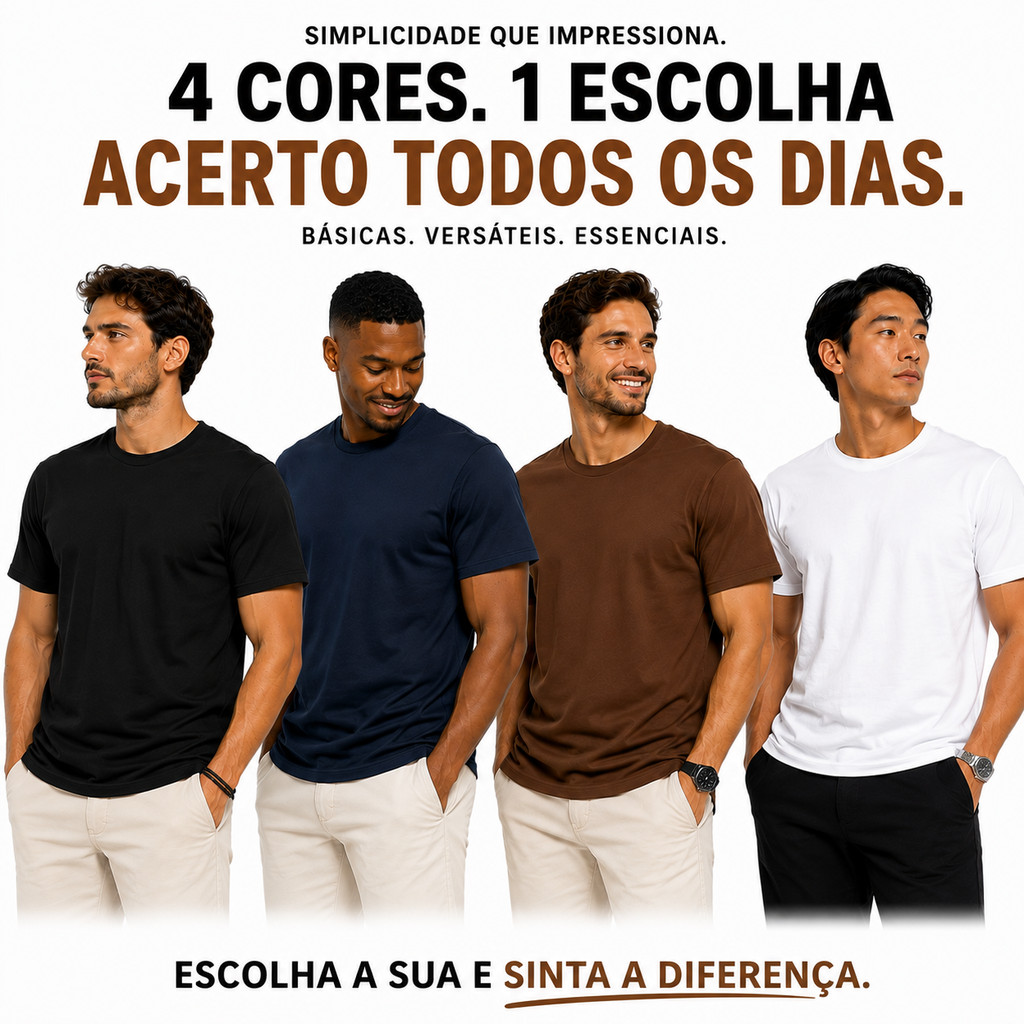Kit 2 Camiseta Masculina 100% Algodão Premium Básica diversas Cores Lisa Camisa