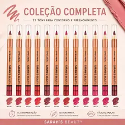 Lápis Labial Sarah's Beauty Cremoso, Alta Pigmentação, Longa Duração Acabamento Natural