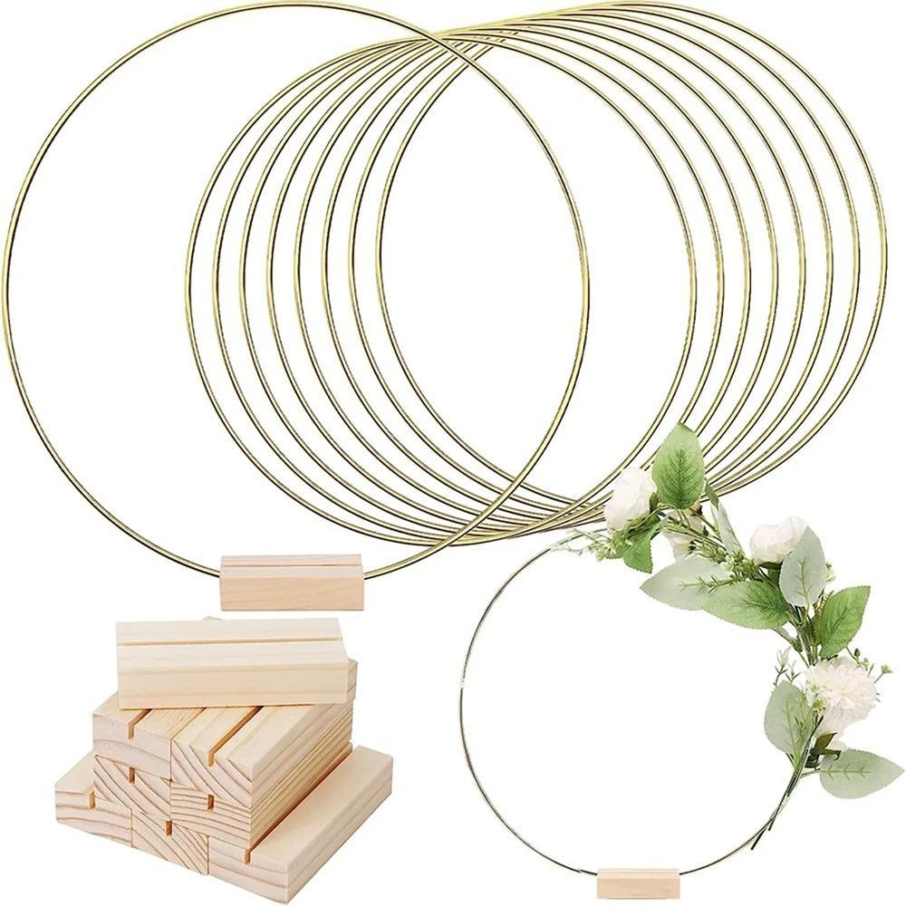 HUINET Aros De Flores De Metal Dourado , Anéis Redondos De Suporte De Base De Ferro , Argola Decoração Vintage DIY