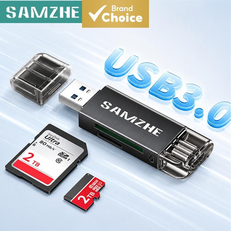 SAMZHE USB 3.0 Leitor de cartões Tipo-C SD TF Adaptador OTG para iPhone 17/16/15, iPad, PC, Câmera