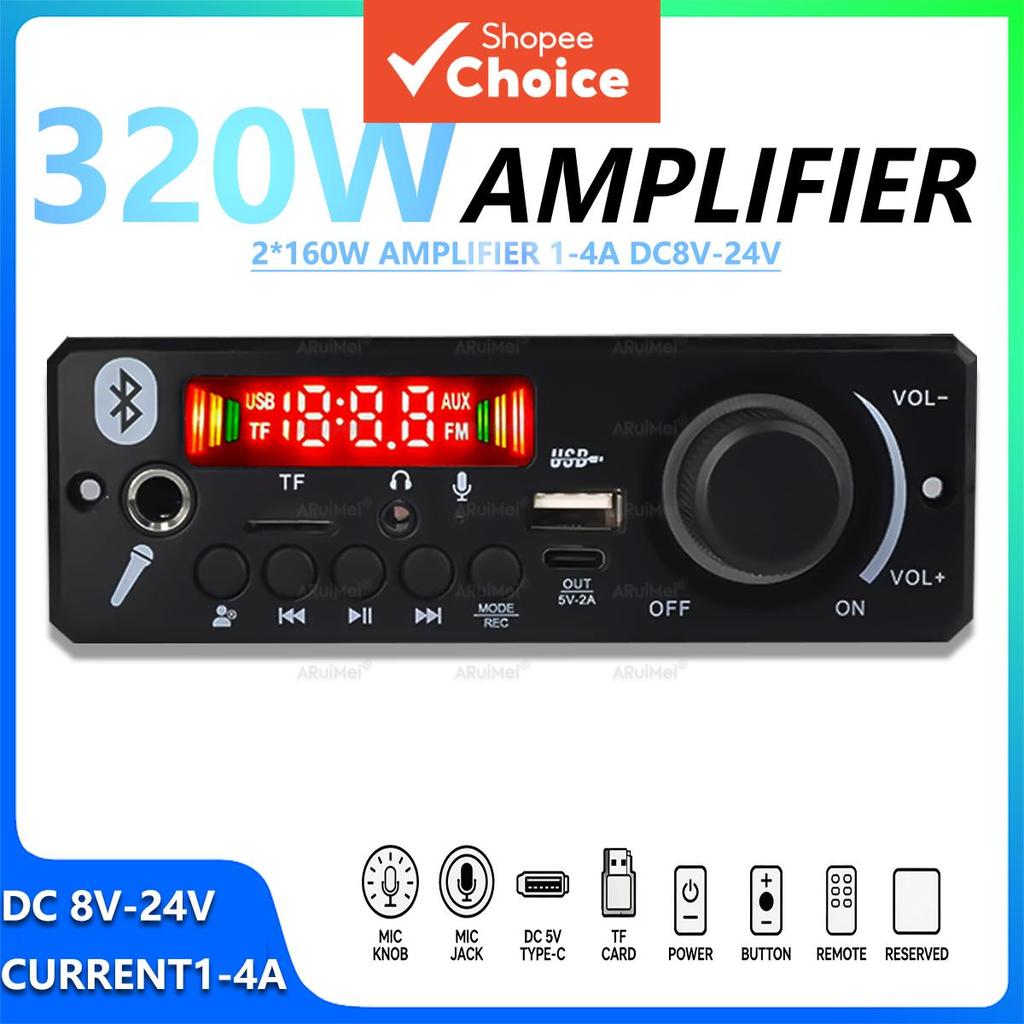 Placa Amplificadora Bluetooth 2x160W USB TF AUX MIC DC 8-24V LED Controle Remoto Grande Amplificador Bluetooth Placa de
