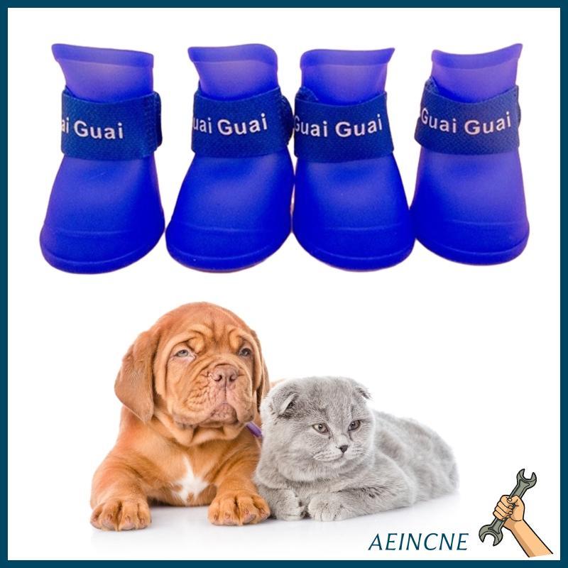AEIN 4 Peças Botas Para Cães Sapatos Impermeáveis Cachorros Silicone Alça Ajustável