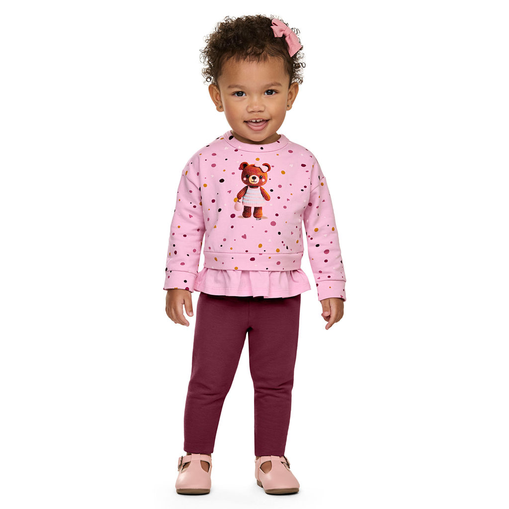 Conjunto Longo Bebê Menina Ursinha Elian Rosa