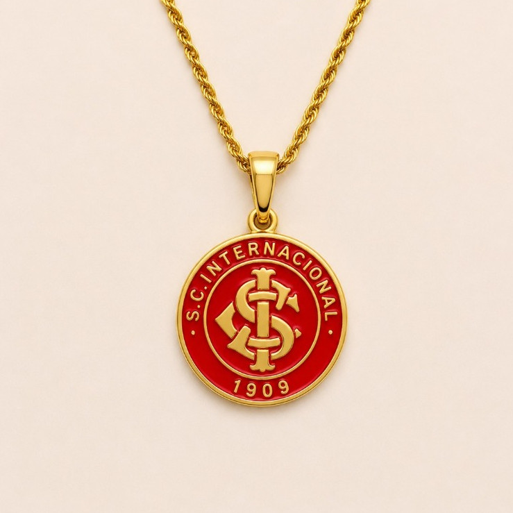 Colar Banhado a Ouro 18K Time Internacional Masculino Feminino Dourado Pingente Escudo Presente para Torcedor Luxo