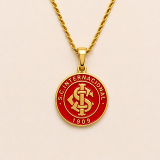Colar Banhado a Ouro 18K Time Internacional Masculino Feminino Dourado Pingente Escudo Presente para Torcedor Luxo