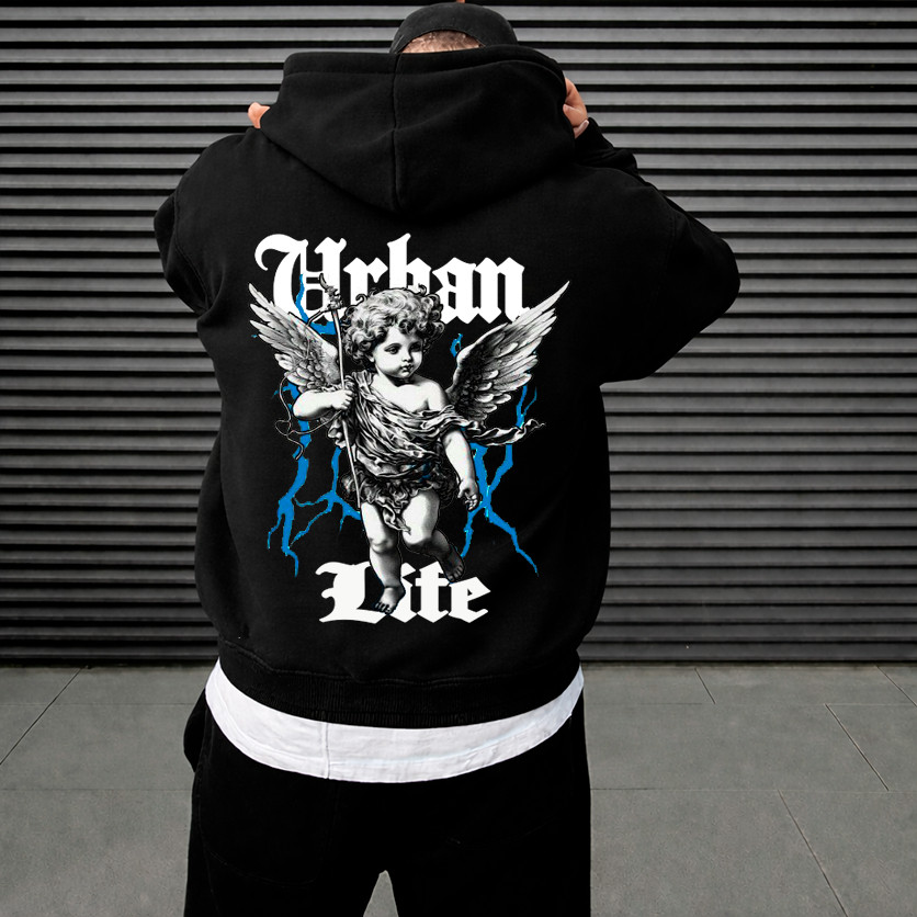 Moletom Canguru Blusa Masculina Streetwear Angel 03 Urban life Blusa de Frio Jaqueta Estampada Inverno