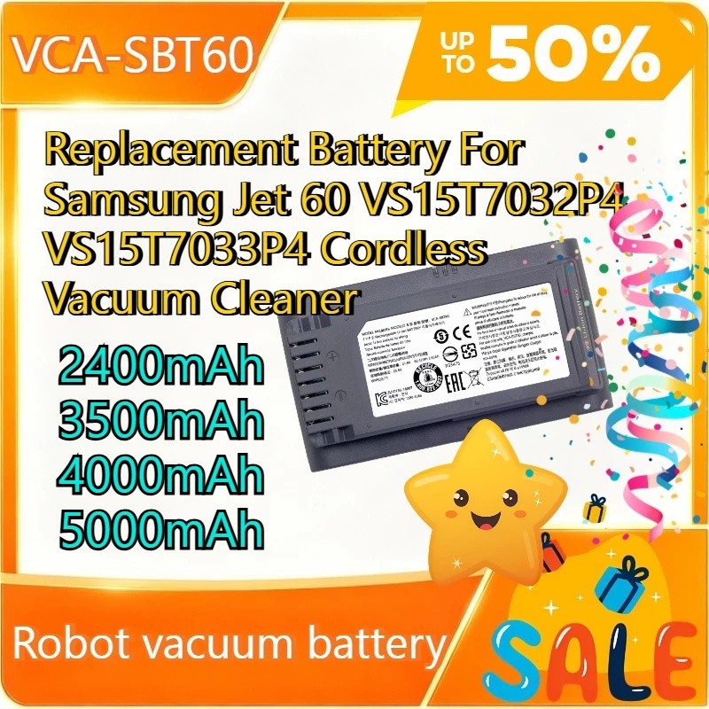 Bateria De Substituição VCA-SBT60 Para Aspirador De Pó Sem Fio Samsung Jet 60 VS