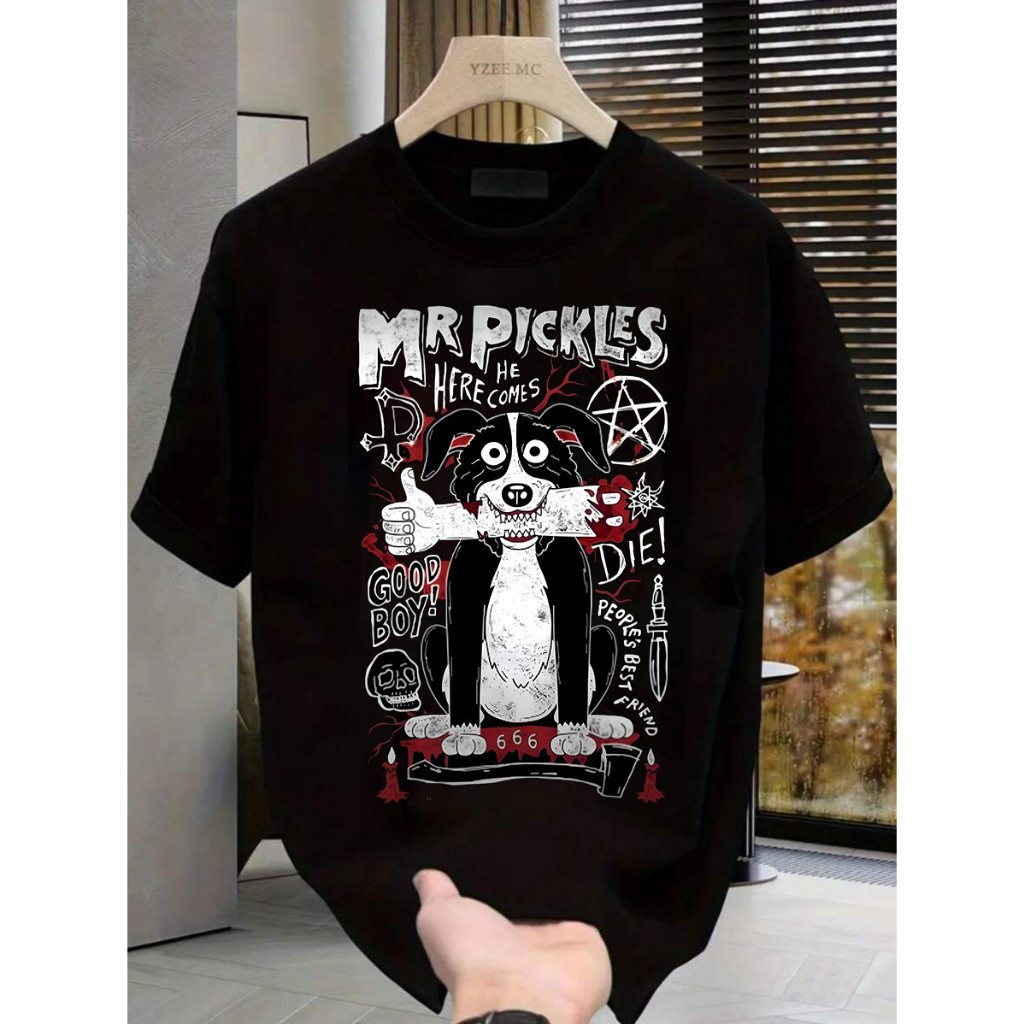 Camiseta Masculina Unissex Mr Pickles Série Animada Oversized Algodão Puro Moda Casual Streetwear