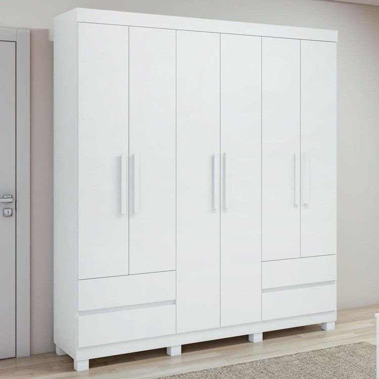 Guarda-Roupa 6 Portas 4 Gavetas Argus com Pés Branco