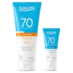 Protetor Solar Sunless FPS 70 Toque Seco Antioleosidade Corporal 200g Facial 30g Kit Corporal Rosto