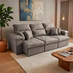Sofá Retrátil/Reclinável Trento 2,30m Suede Velut Tabaco c/ Molas no Assento - King House