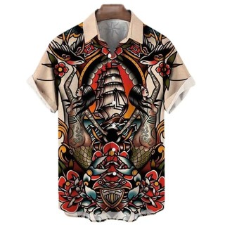 Camisas Masculinas Japonesas Koi Impressão Botões Havaianos Praia Aloha Topos Novo 2024 Camisa Masculina 74XN